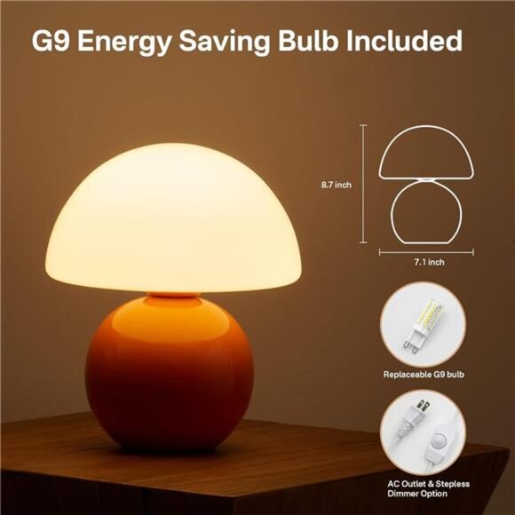 Mushroom Lamp Table Lamp Orange Cute Mini Night Light Bedside Desk Home Decor - Picture 4 of 7